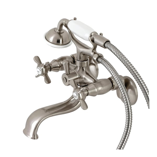 Kingston Brass KS245SN Tub Wall Mount Clawfoot Tub Faucet with Hand Shower, Brushed Nickel KS245SN - main